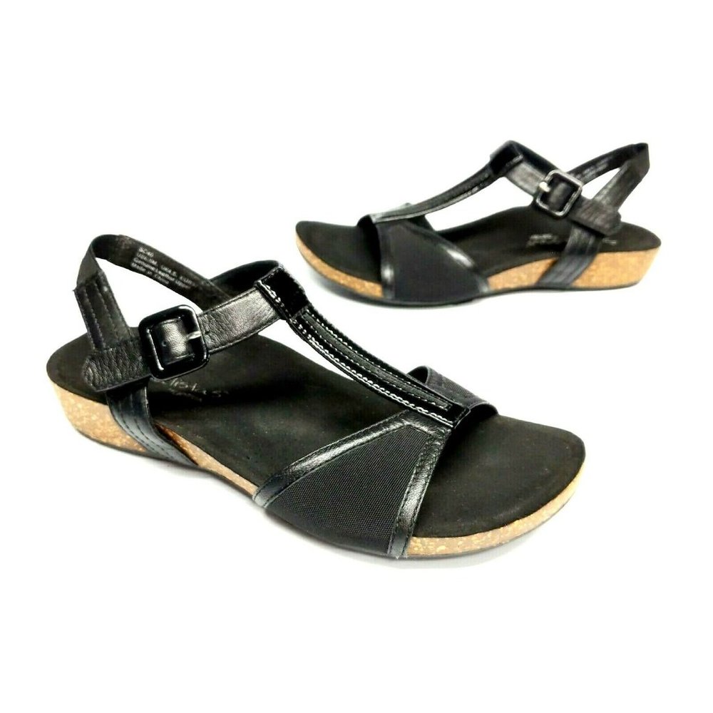 Aetrex Sabrina T Strap Sandals Comfort Shoes Black
